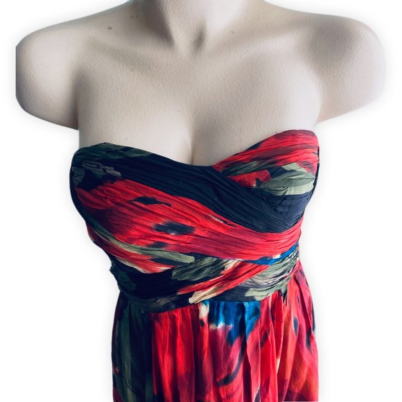 Silk Multicolor  Floral Gown Strapless Formal Dress - Picture 4 of 8